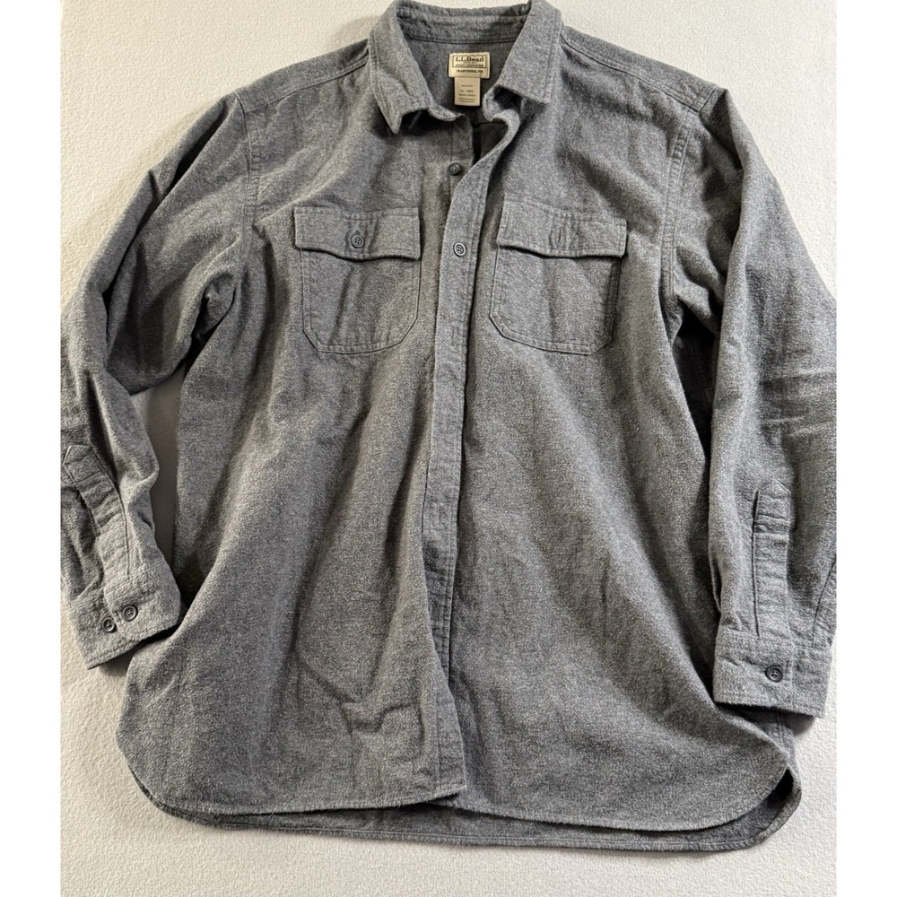 LL Bean Gray Fleece Button Up Shirt Jacket Men Size XLarge Regular Traditional